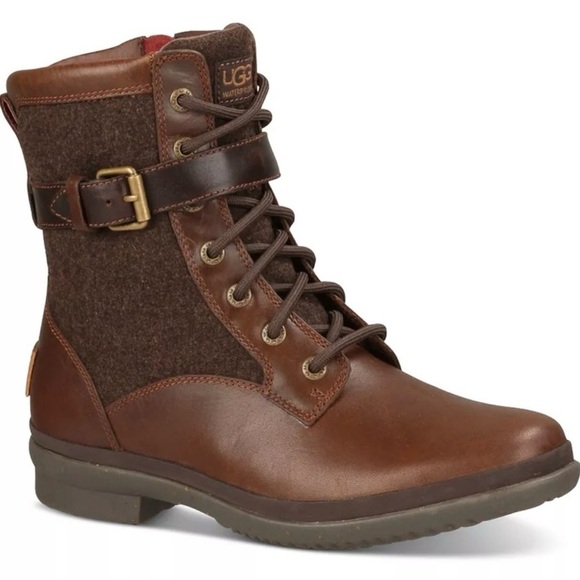 UGG Shoes - UGG Kesey Chestnut Brown Leather Waterproof Moto Buckle Boots No Box Size 8